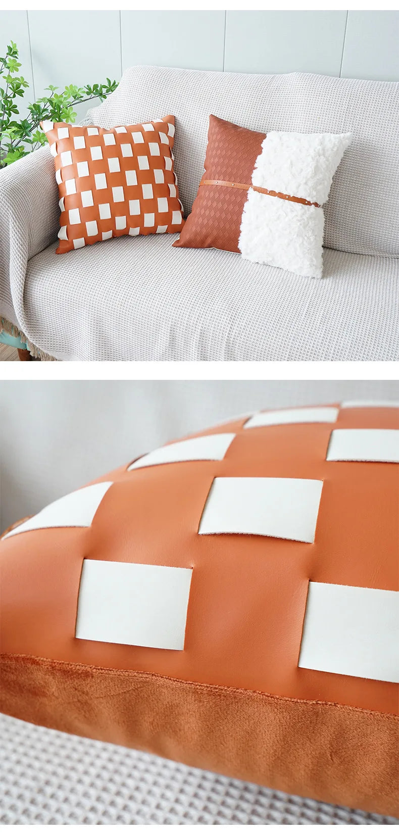 Orange Leather Throw Pillowcase