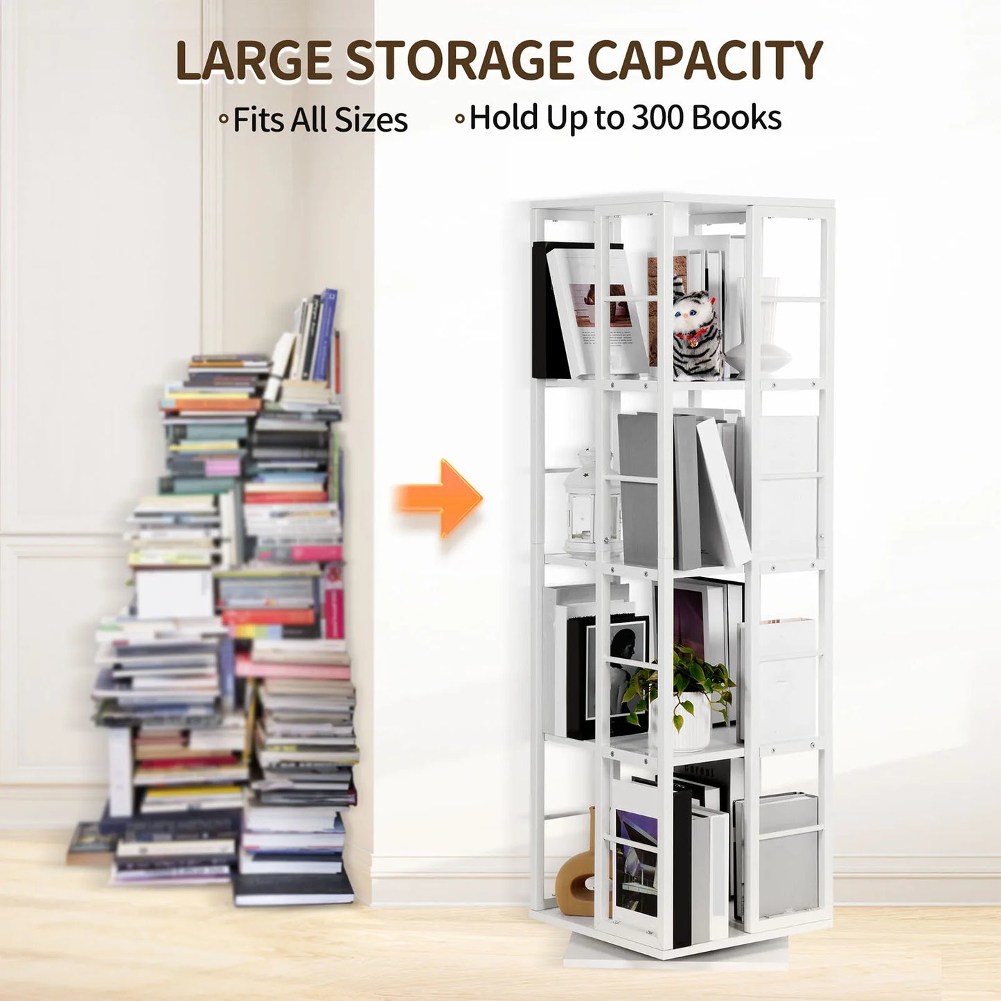 Rotating 4-Storey Square Bookshelf