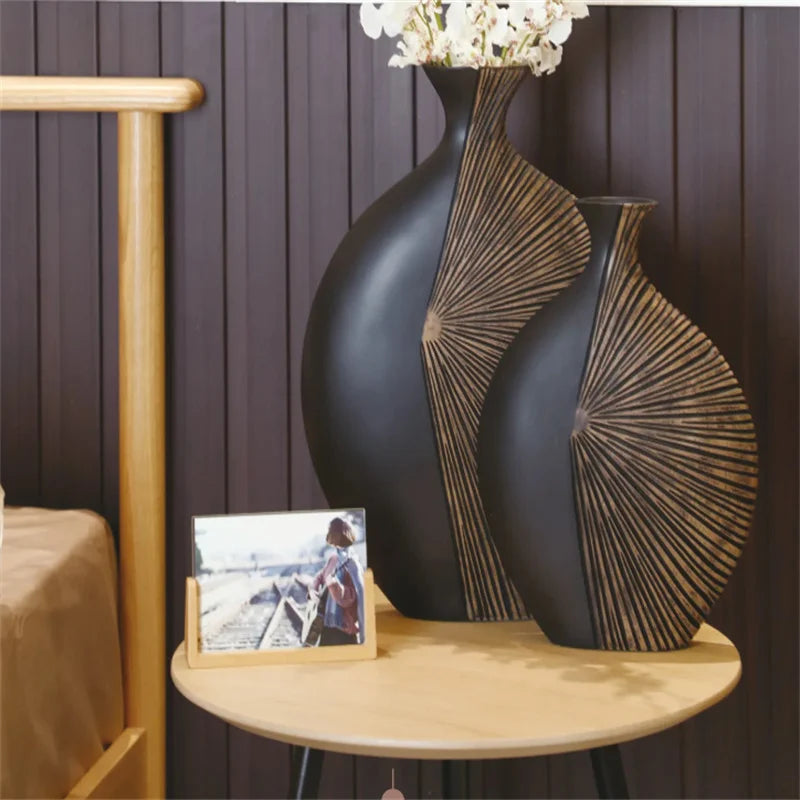 Vertical Black Resin Vase