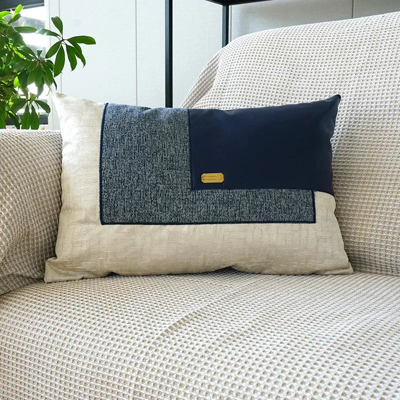 Leather Blocked Throw Pillow Cover