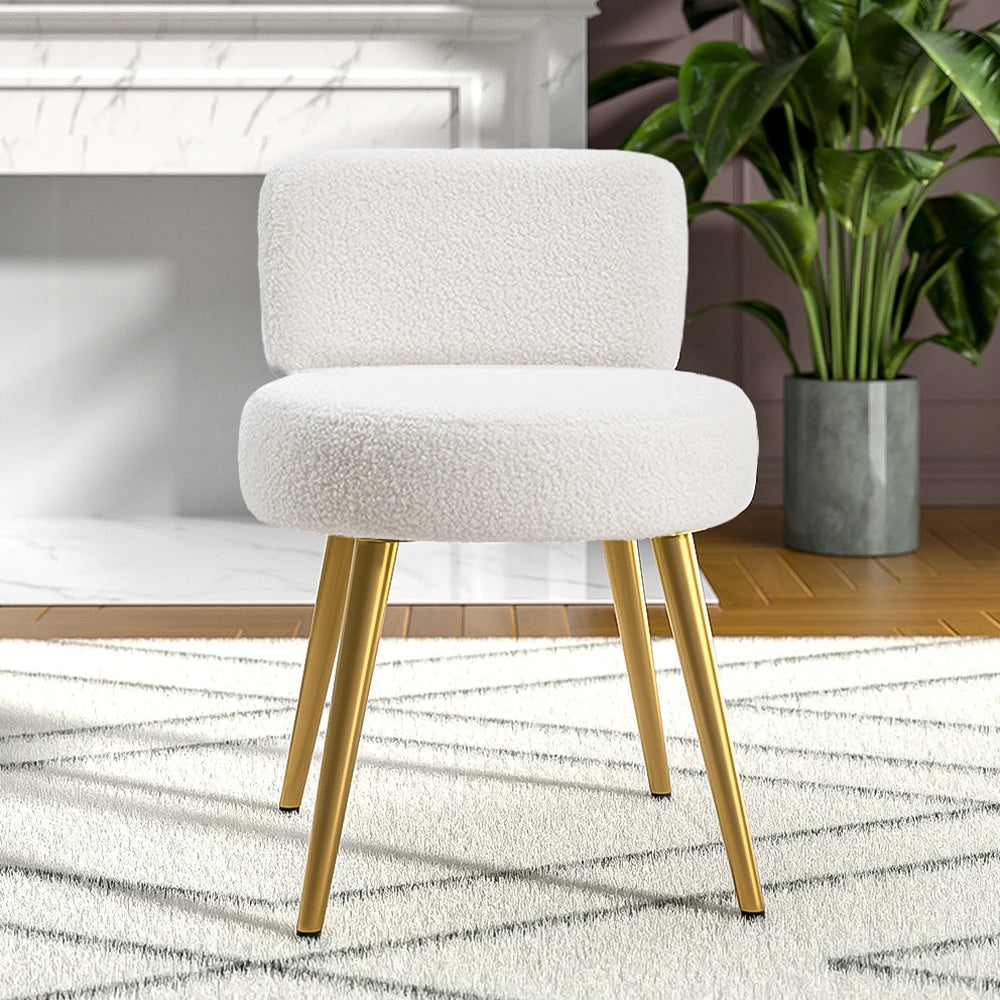 Cream Faux Fur Stool Chair