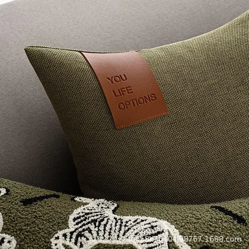 Leather Label Pillow Cover
