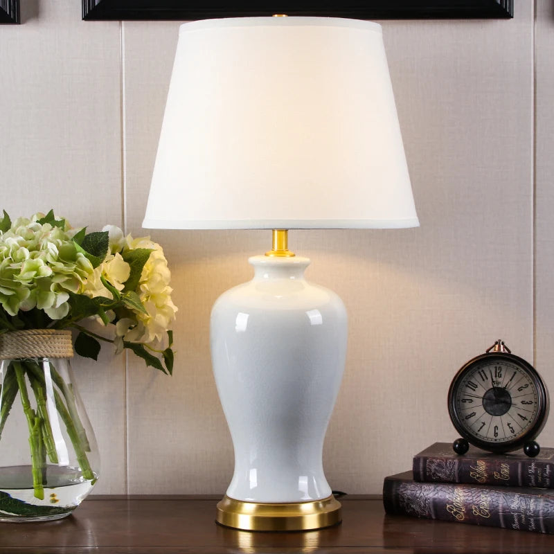 White Crackled Ceramic Table Lamp