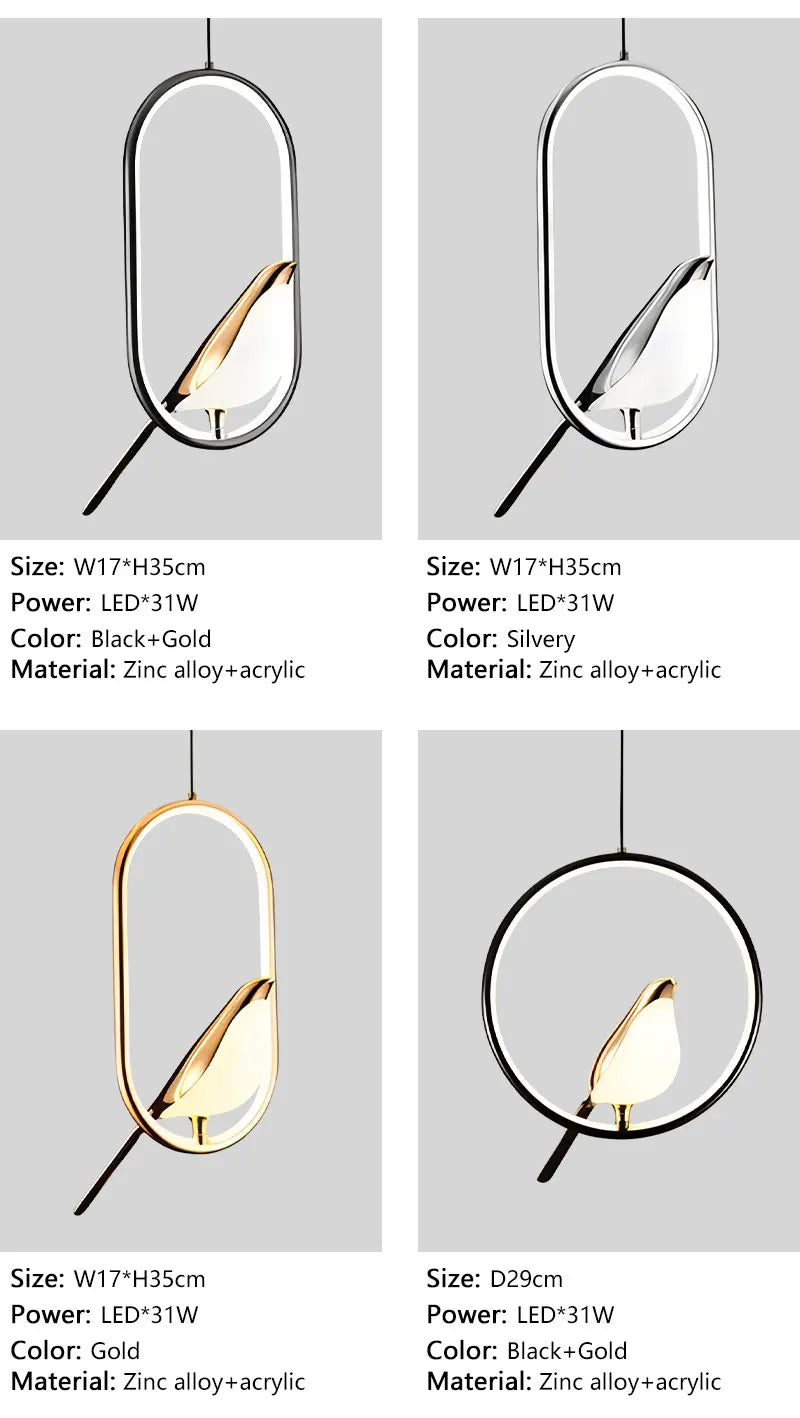 Magpie Bird LED Pendant Light