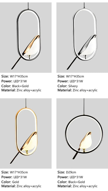 Magpie Bird LED Pendant Light