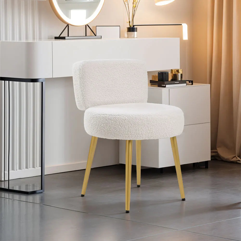 Cream Faux Fur Stool Chair