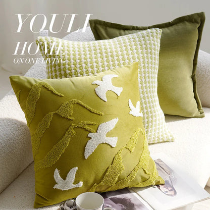 Green Flying Bird Throw Pillow Cover