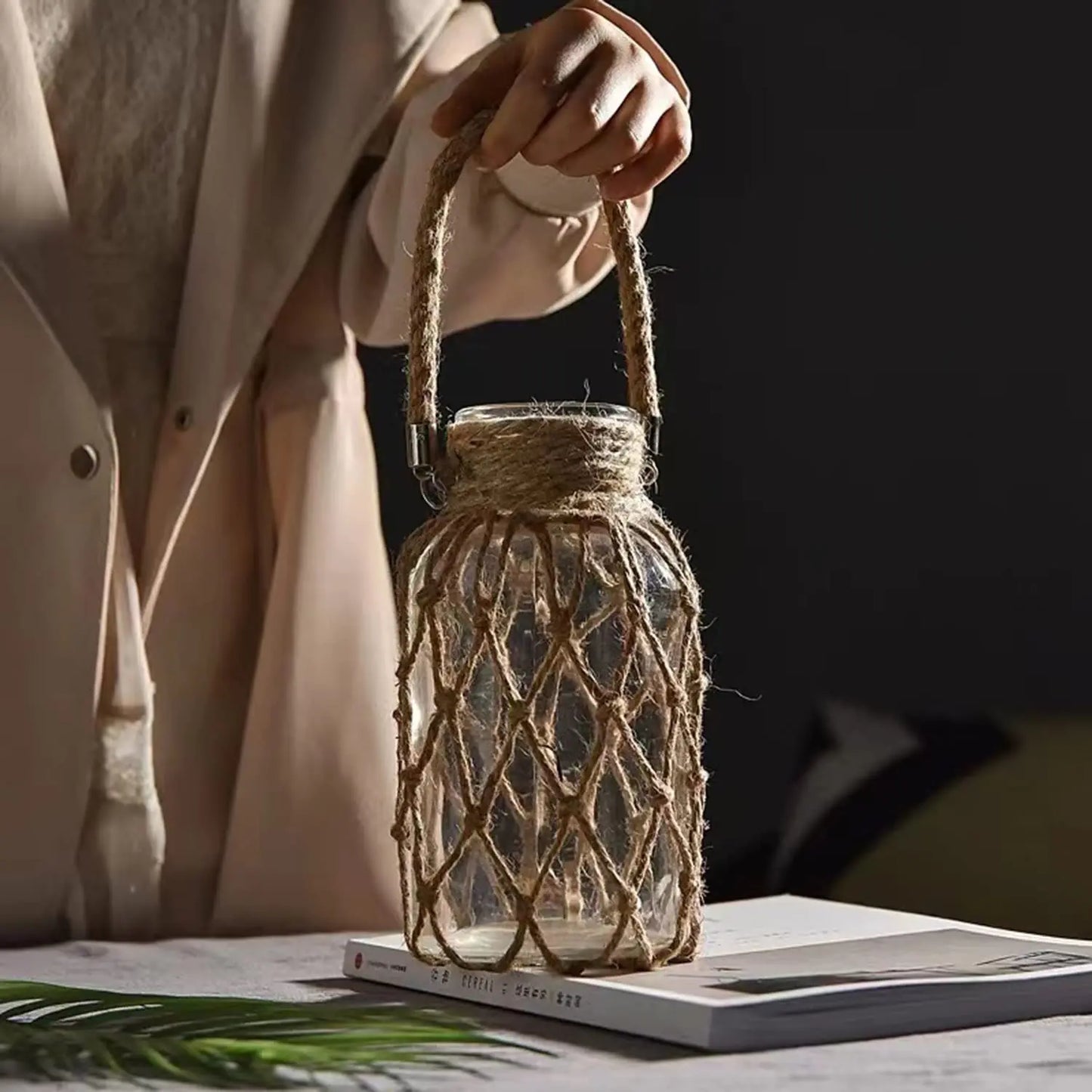 Woven Hemp Rope Glass Vase
