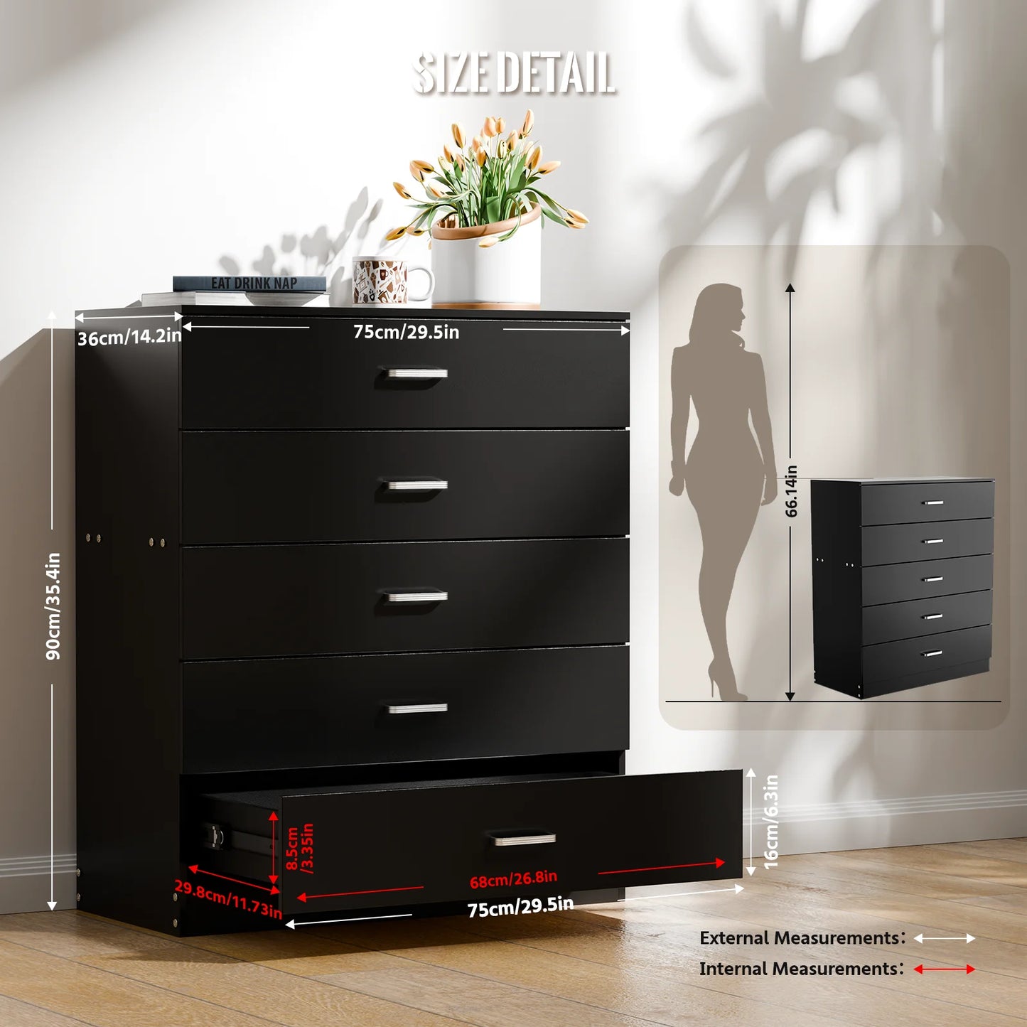 5 Drawer Wood Cabinet Dresser