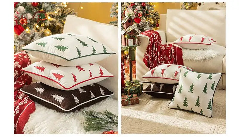 Christmas Tree Embroidery Throw Pillow Cover