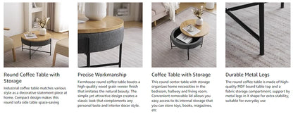 Round coffee table with storage, precise workmanship, coffee table with storage, durable metal legs.