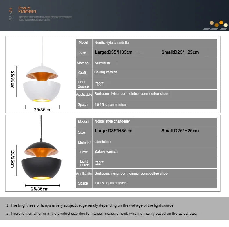 Product description of a Nordic style chandelier with dimensions and specifications.