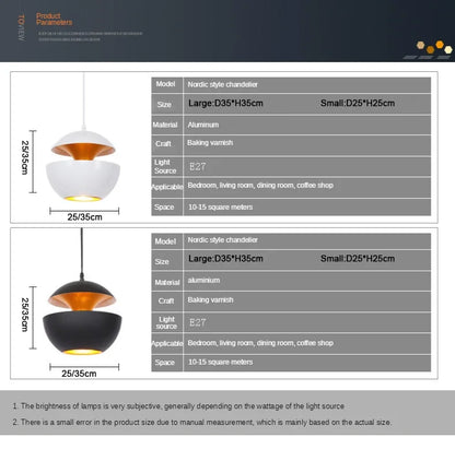Product description of a Nordic style chandelier with dimensions and specifications.