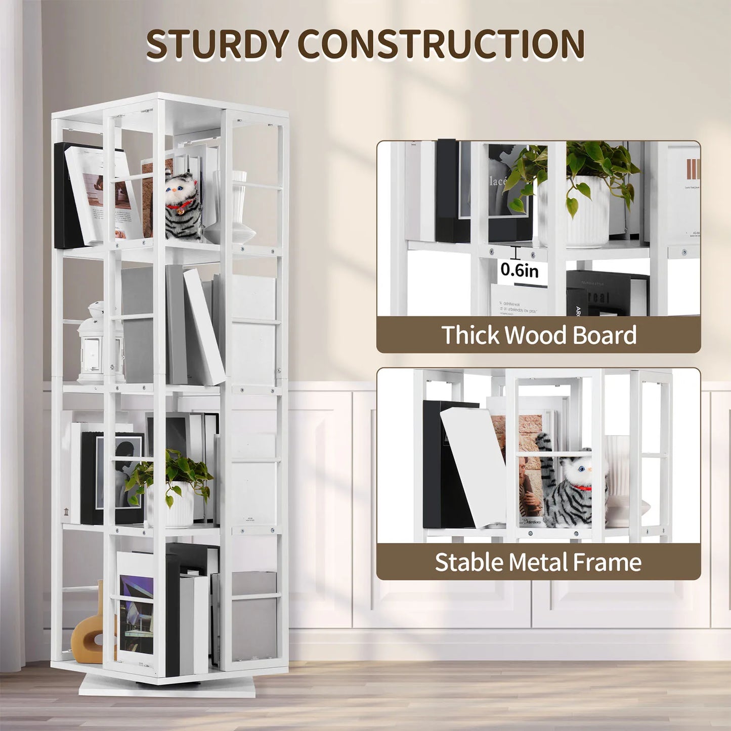 Rotating 4-Storey Square Bookshelf
