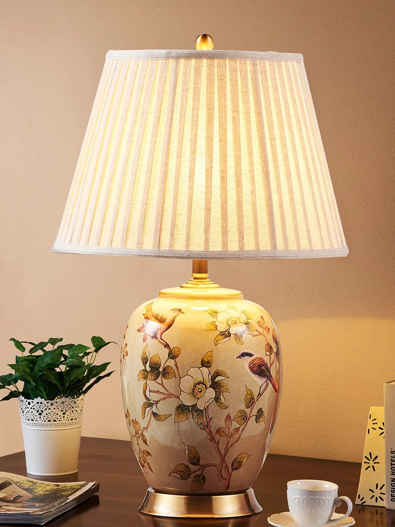 Large Floral Ceramic Table Lamp