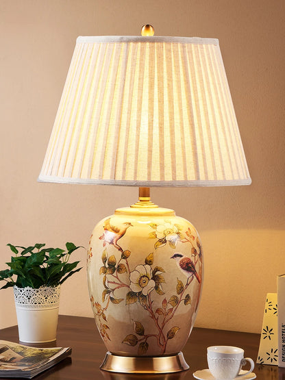 Large Floral Ceramic Table Lamp