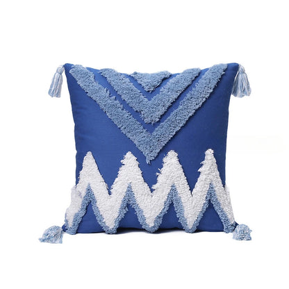 Blue Tufted Geometry Throw Pillow Cover