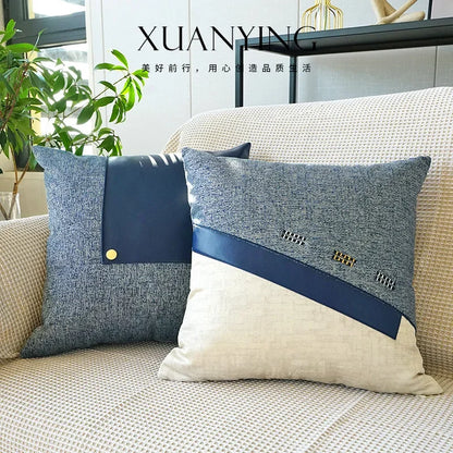 Leather Blocked Throw Pillow Cover