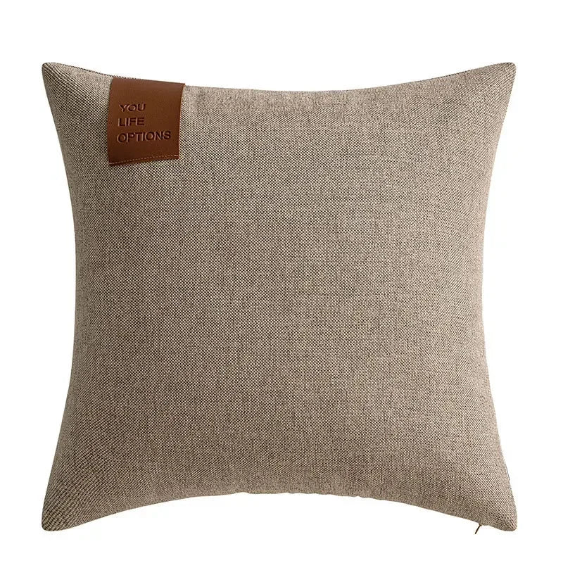 Leather Label Pillow Cover