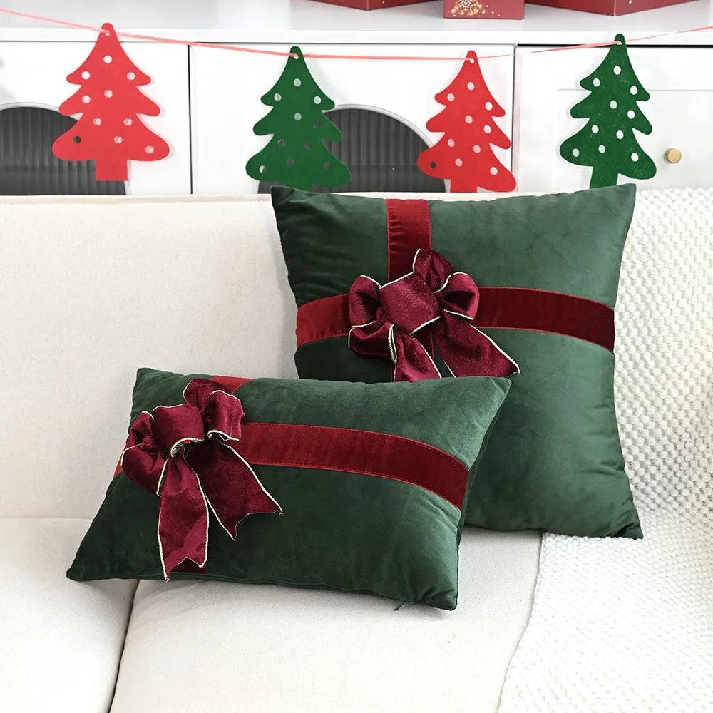 Embroidered Christmas Atmosphere Throw Pillowcase
