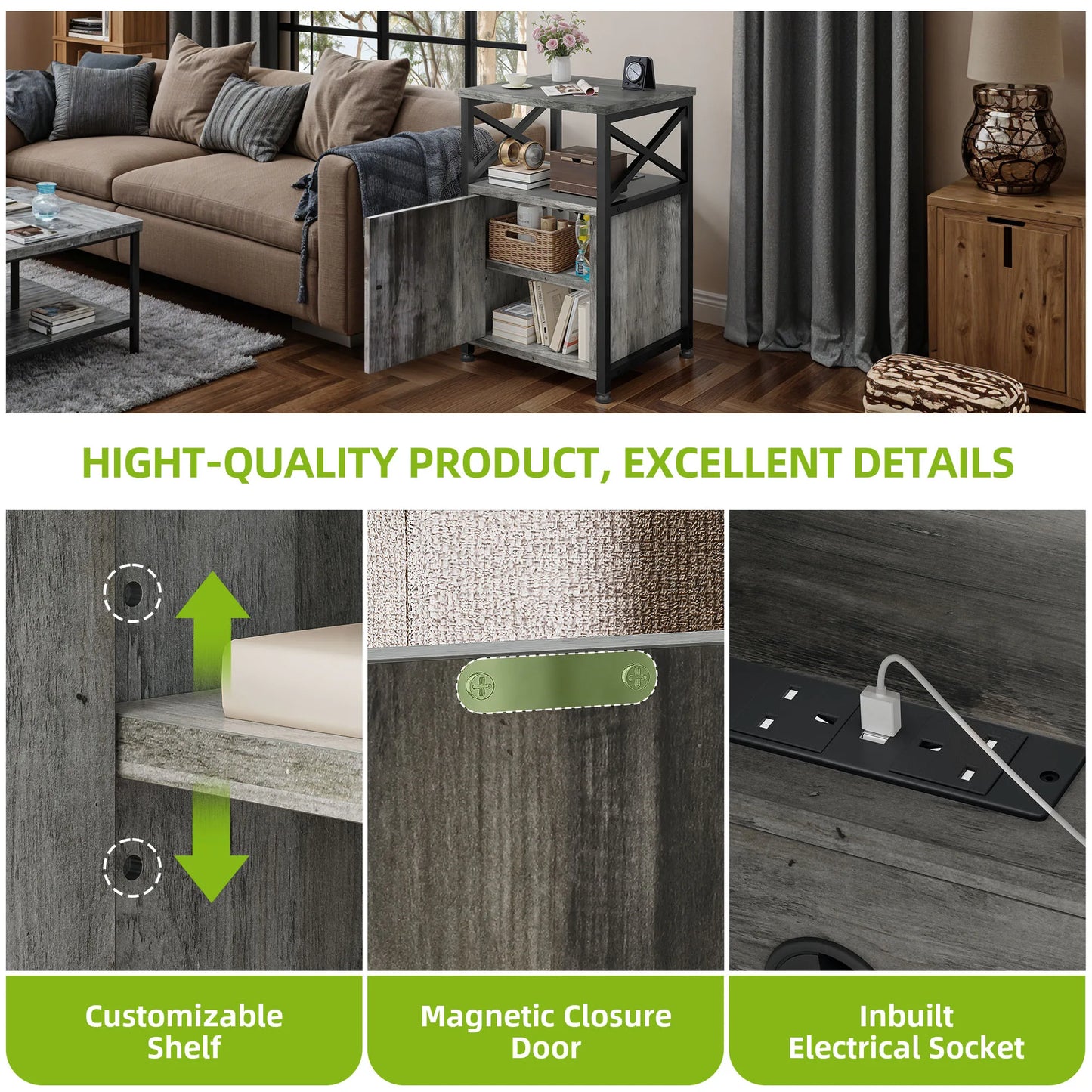 Grey X Shape Side Table