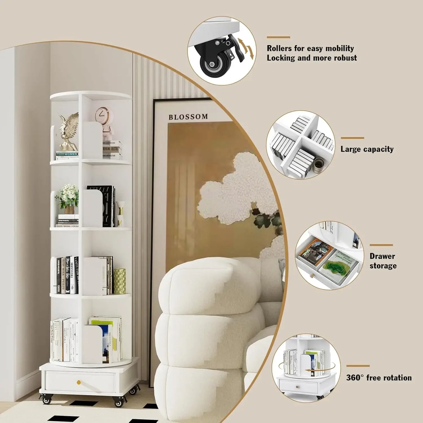 Wooden 4-layer Corner Bookshelf