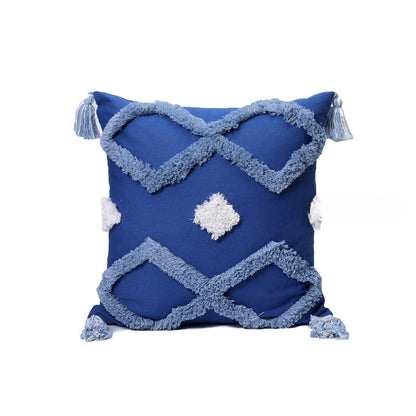 Blue Tufted Geometry Throw Pillow Cover