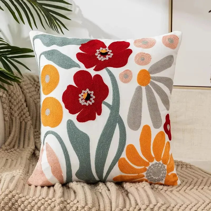 Blue Cute & Floral Throw Pillow Cover