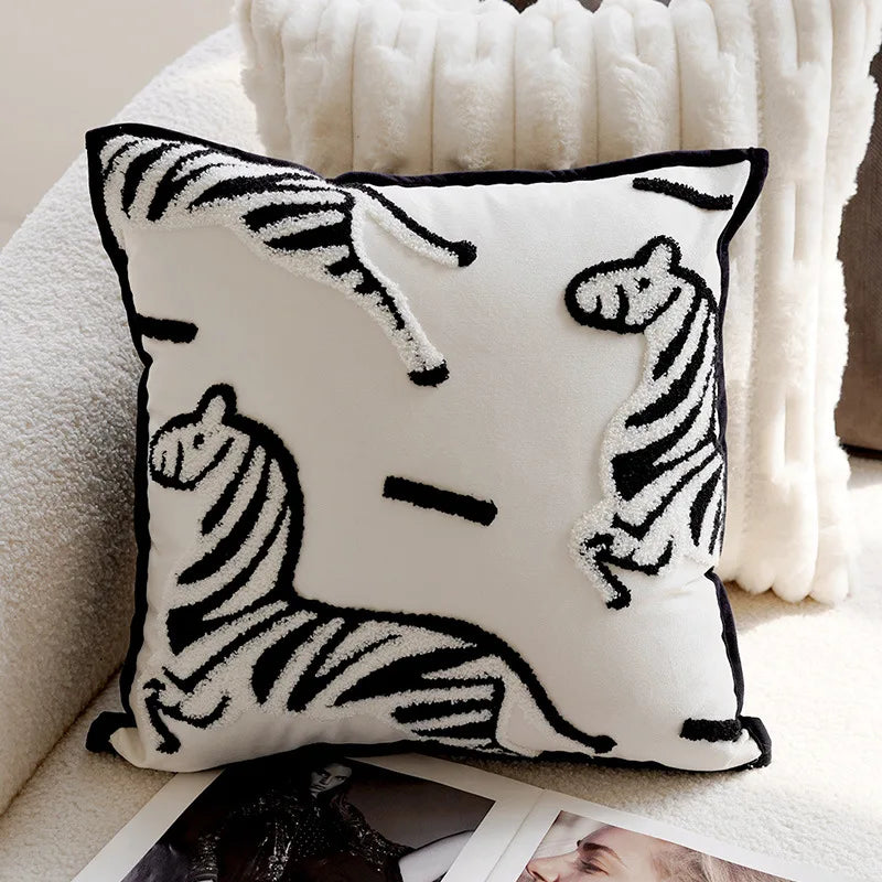 Pony Animal Embroidered Throw Pillow Cover