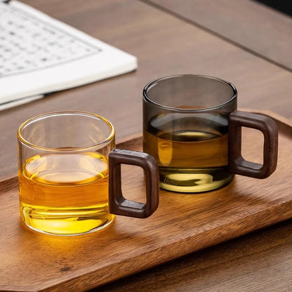 Glass Tea Cup With Walnut Handle