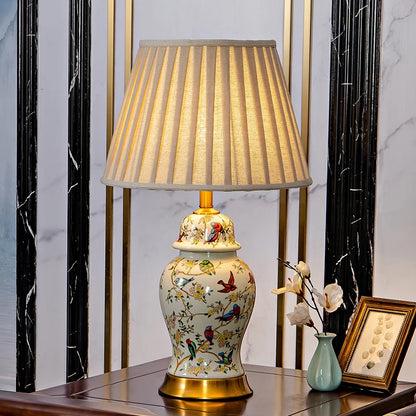 Magpie Chinese Flower And Bird Ceramic Table Lamp