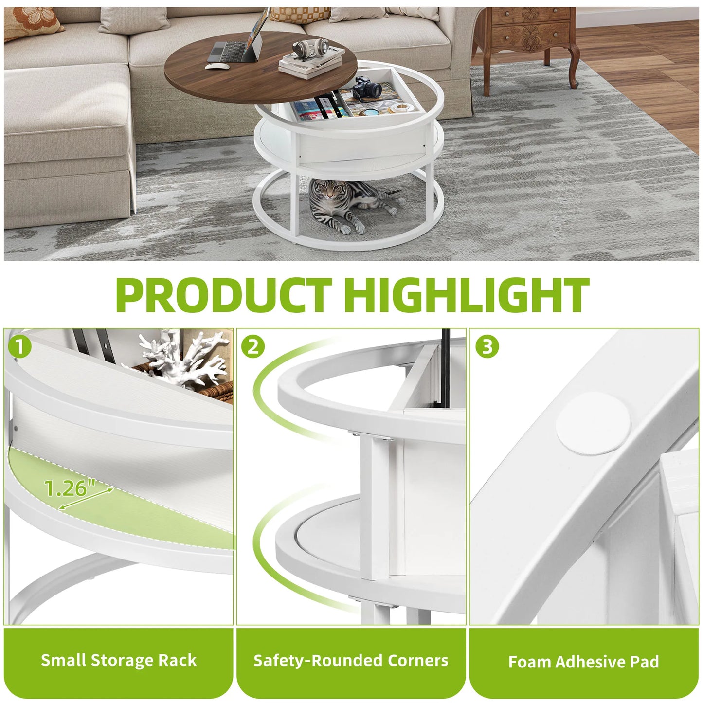 Round Lift Top Coffee Table