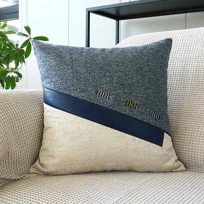 Leather Blocked Throw Pillow Cover