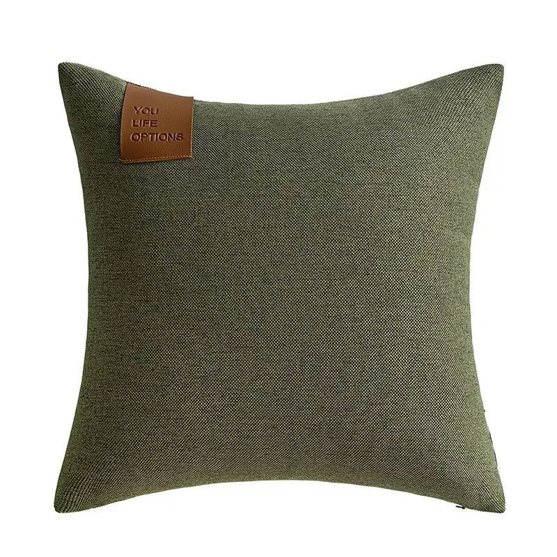 Leather Label Pillow Cover