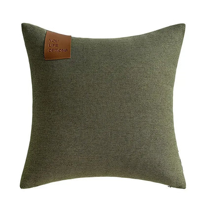 Leather Label Pillow Cover