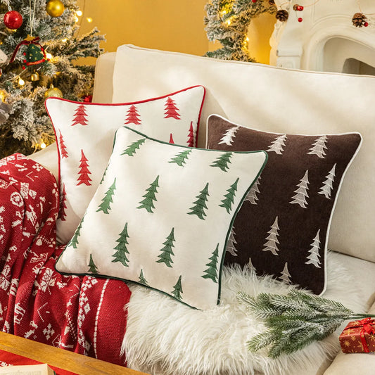 Christmas Tree Embroidery Throw Pillow Cover