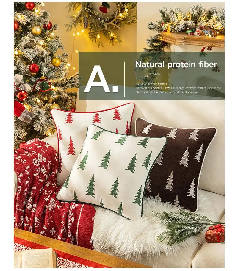 Christmas Tree Embroidery Throw Pillow Cover