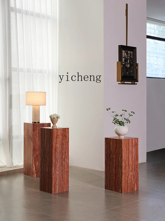 Red Travertine Sculpture Display