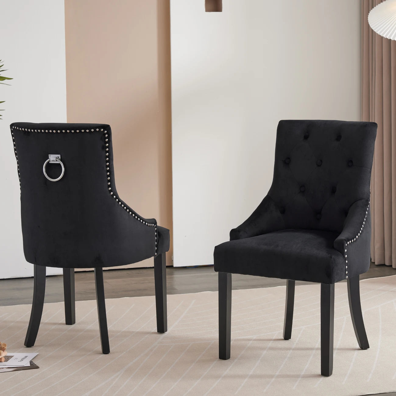 BonChoice Velvet Dining Chairs with Knocker Studded Black Legs