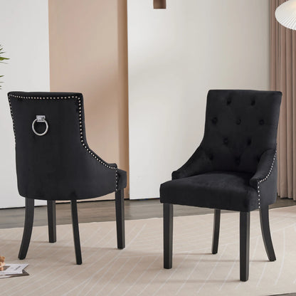 BonChoice Velvet Dining Chairs with Knocker Studded Black Legs