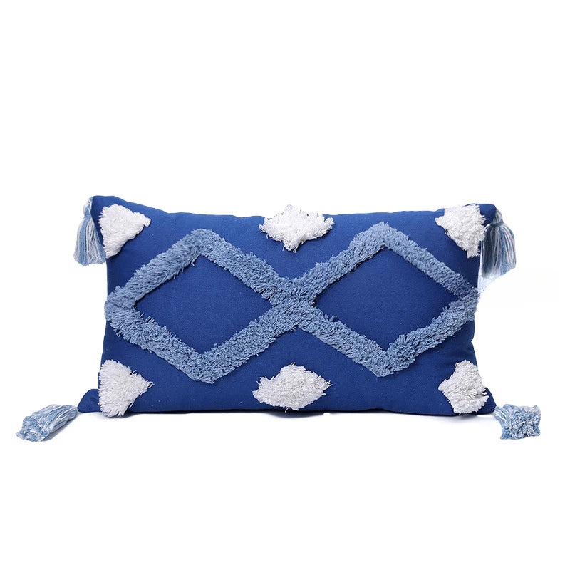 Blue Tufted Geometry Throw Pillow Cover
