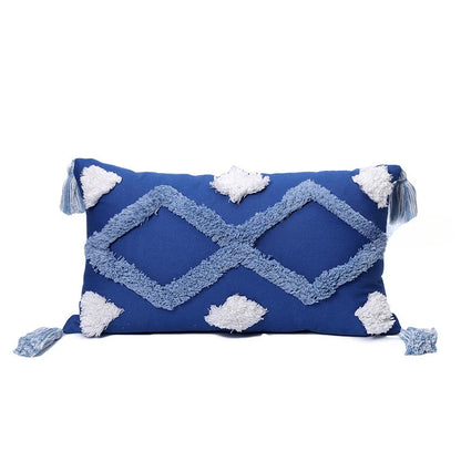Blue Tufted Geometry Throw Pillow Cover