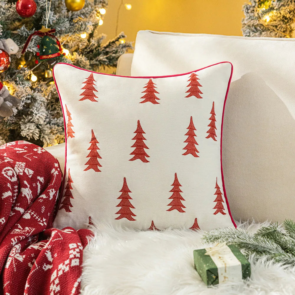 Christmas Tree Embroidery Throw Pillow Cover