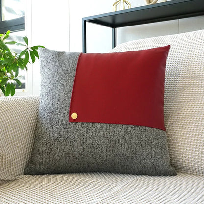 Leather Blocked Throw Pillow Cover