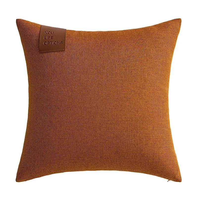 Leather Label Pillow Cover