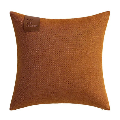 Leather Label Pillow Cover