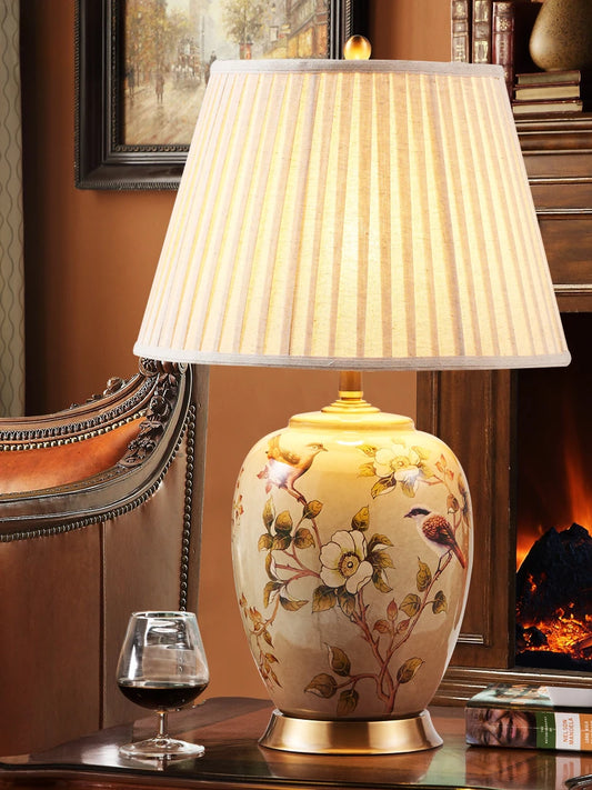 Large Floral Ceramic Table Lamp