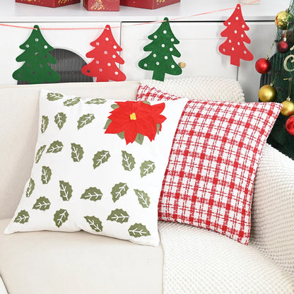Embroidered Christmas Atmosphere Throw Pillowcase