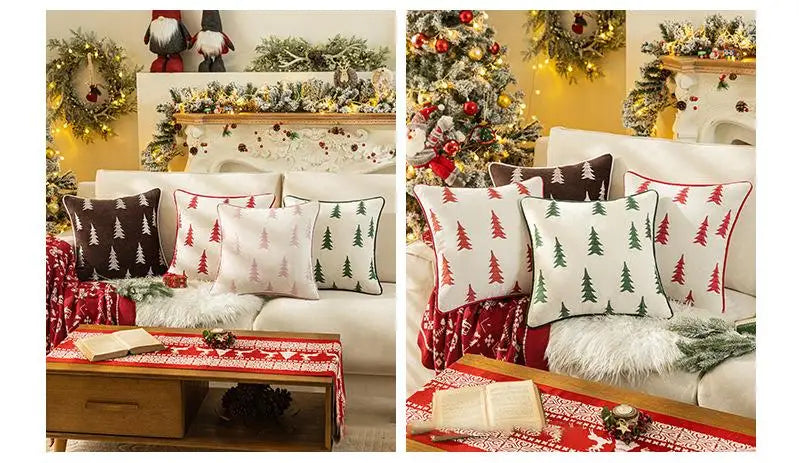 Christmas Tree Embroidery Throw Pillow Cover