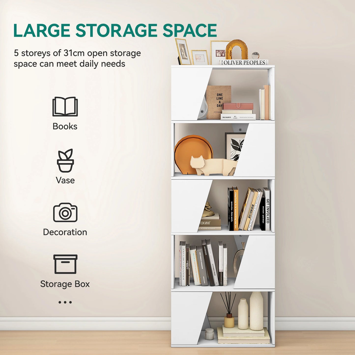 White 5-Tier Bookcase